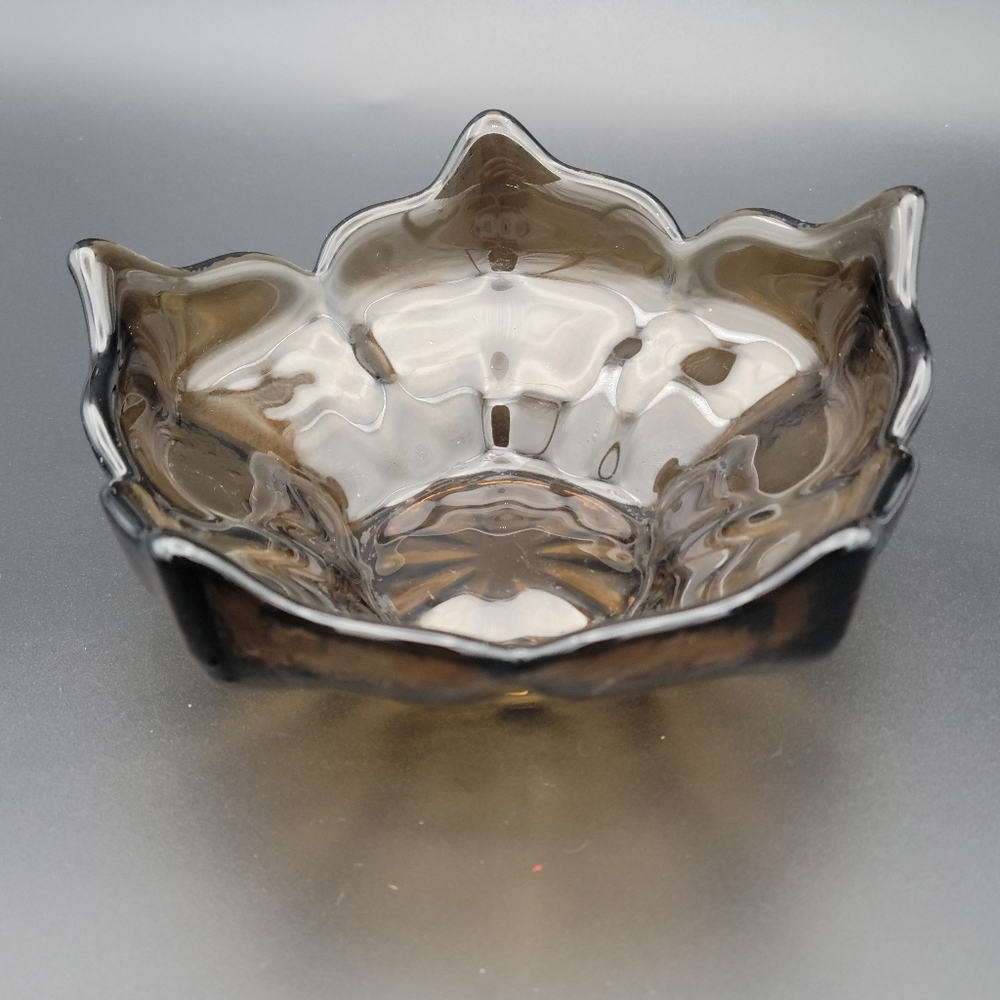 Vintage MCM Viking Glass Textured 6" Epic Smoke Brown Stockholm Lotus Bowl